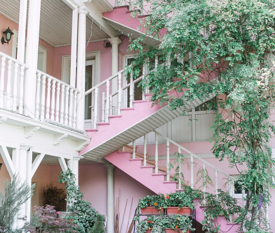 pink house stairs